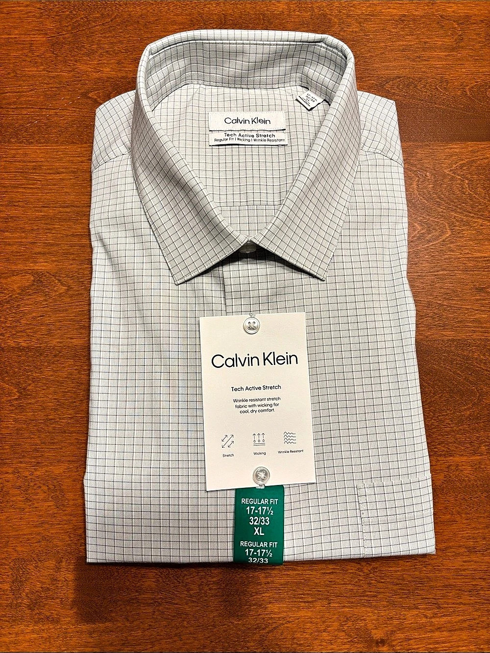 Calvin Klein Tech Active Stretch Dress Shirt Men's White & Gray XL